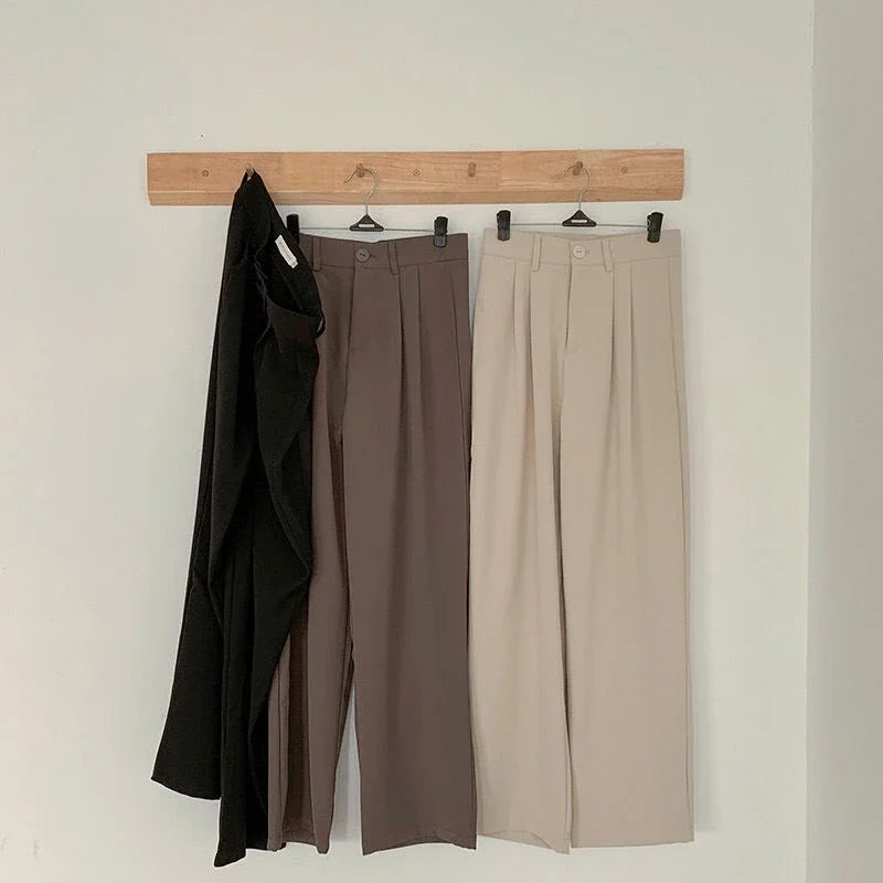 Calça de Terno Feminina de Cintura Alta ,Reta com Botões