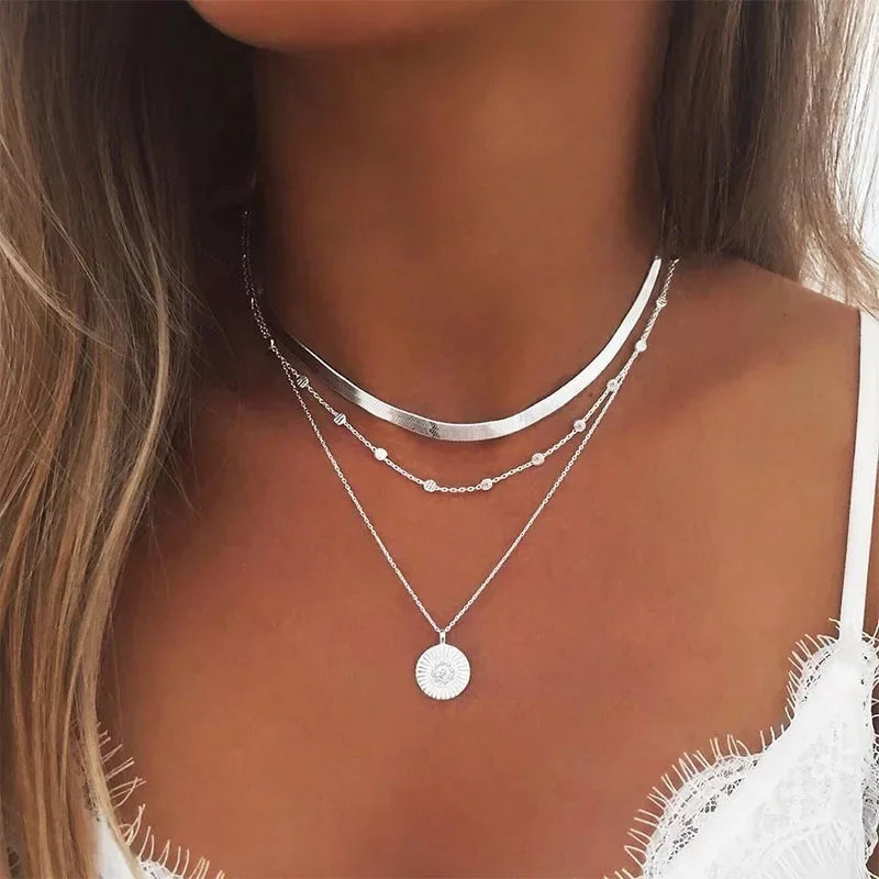 Colar Redondo de Três Camadas de Prata Esterlina 925 - Charme, Elegância, Estilo