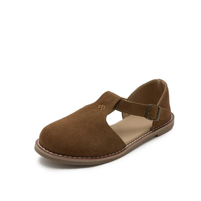 Sandália Feminina de Couro Legítimo Retrô Sola Plana