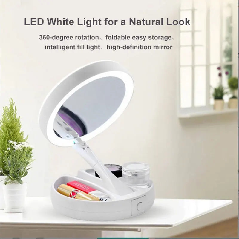 Espelho de Luz Led Dobravel Lupa Aumenta 10x Maquiagem Usb