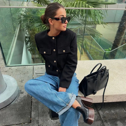 Jaqueta Feminina com Botão Manga Longa Outono/Inverno
