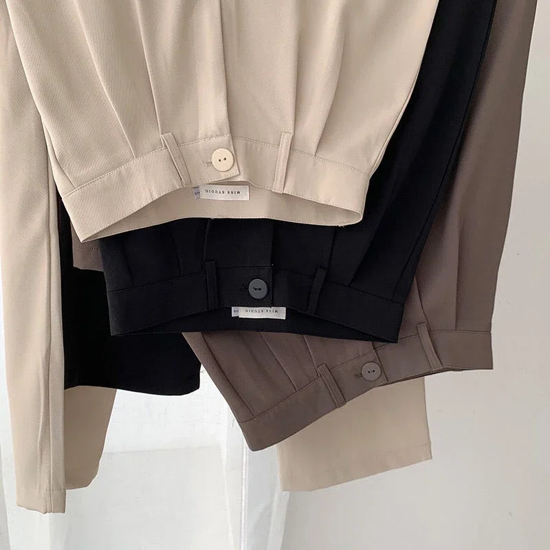 Calça de Terno Feminina de Cintura Alta ,Reta com Botões