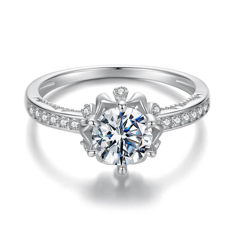 Anel Moissanite Diamante Solitaire de Prata Esterlina
