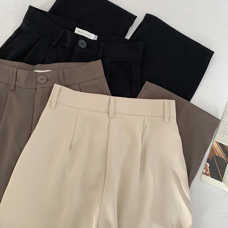 Calça de Terno Feminina de Cintura Alta ,Reta com Botões