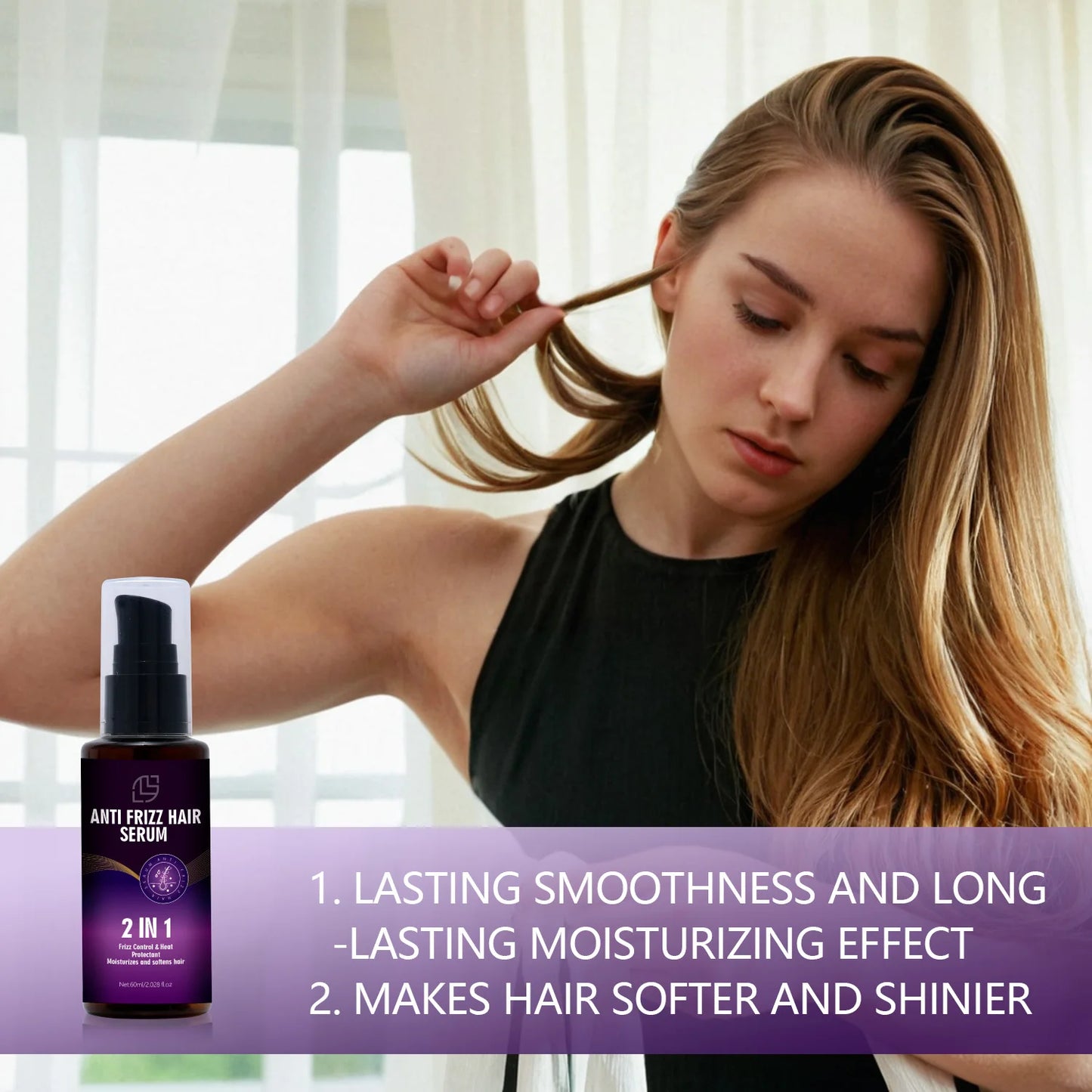 Anti Frizz Serum Nutre 60ml Reparação, Alisamento e Hidratação para os seus Cabelos