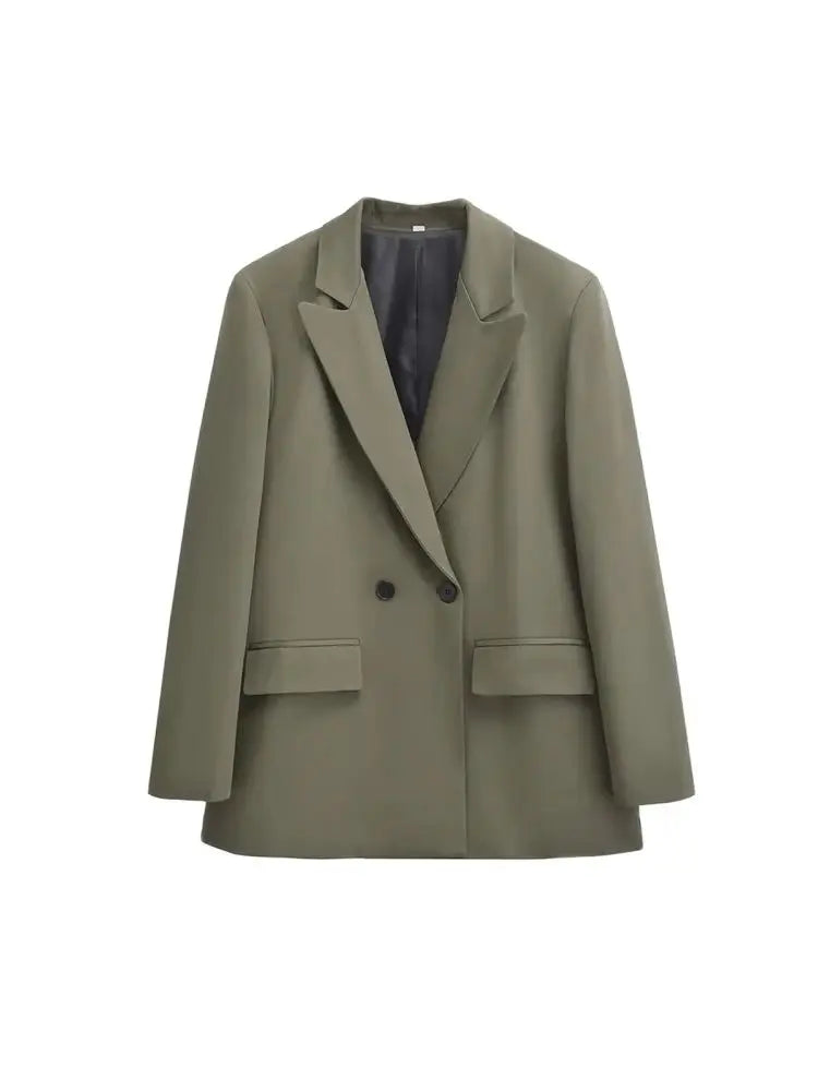 Blazer Feminino Transpassado Manga Longa Bolsos com Aba