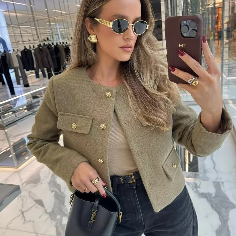 Jaqueta Feminina com Botão Manga Longa Outono/Inverno